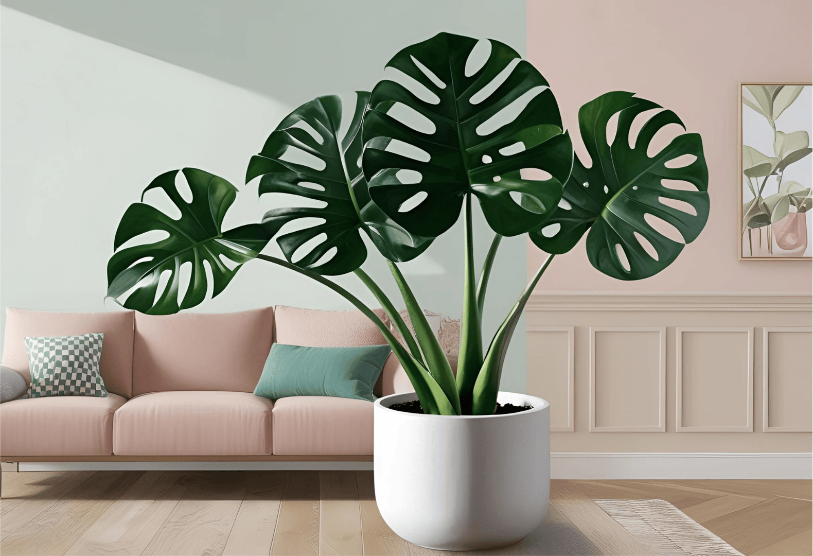 Healthy Monstera Deliciosa: Tips for Thriving Indoor Plants A vibrant, healthy Monstera Deliciosa thriving indoors with glossy, green leaves.