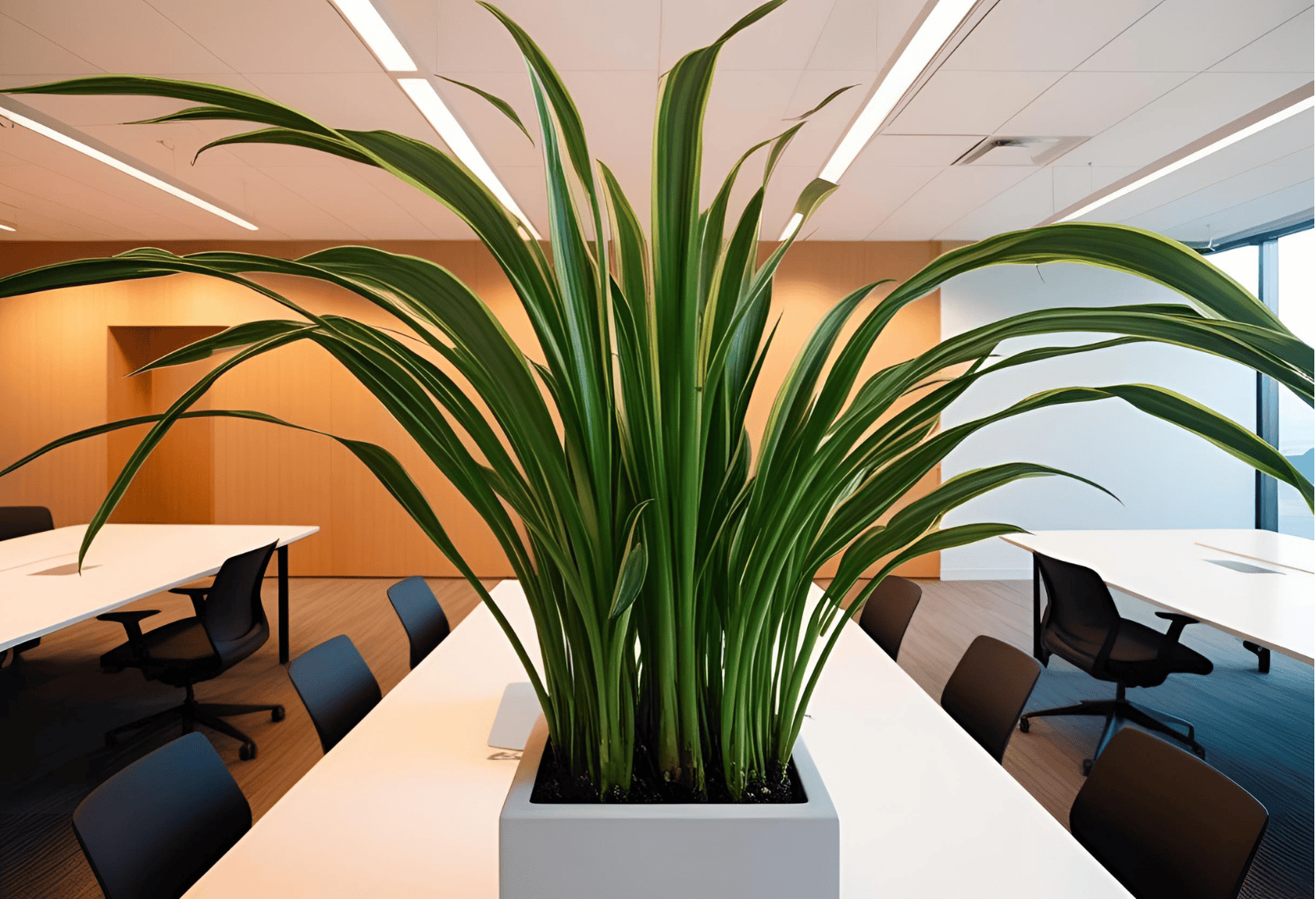 Elegant Dracaena Marginata Enhancing Office Meeting Room Decor Stylish Dracaena Marginata on a conference room table in a modern office