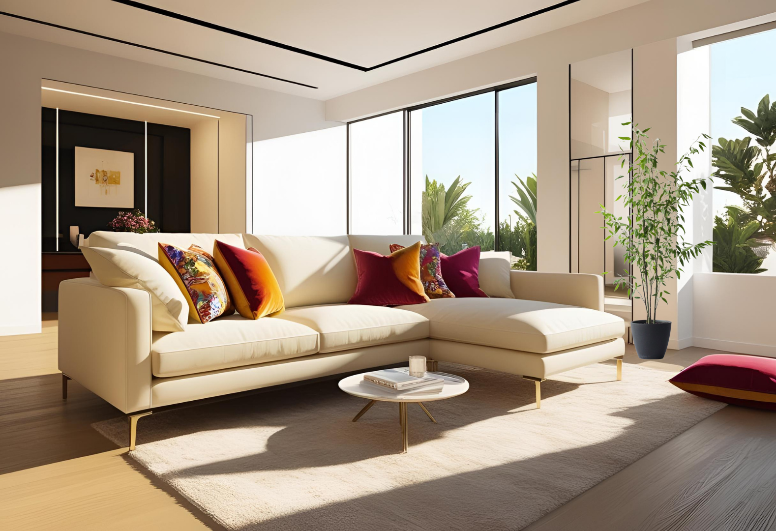 Stylish Scandinavian Living Room with Dracaena Marginata Scandinavian-style modern living room with Dracaena Marginata plant