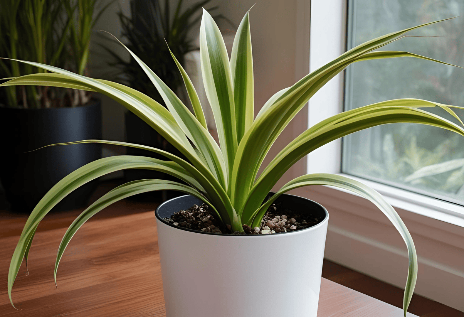 Thriving Dracaena Marginata by a Bright Window Indoors Healthy Dracaena Marginata plant on a table near a sunny indoor window