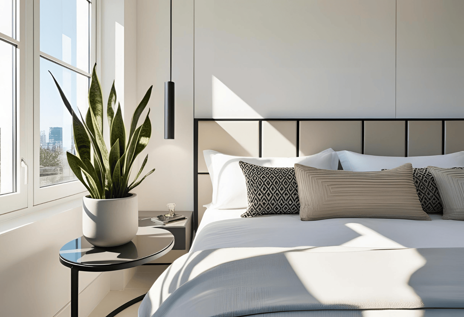 Snake Plant in a Modern Bedroom A Snake Plant in a stylish, modern bedroom.
