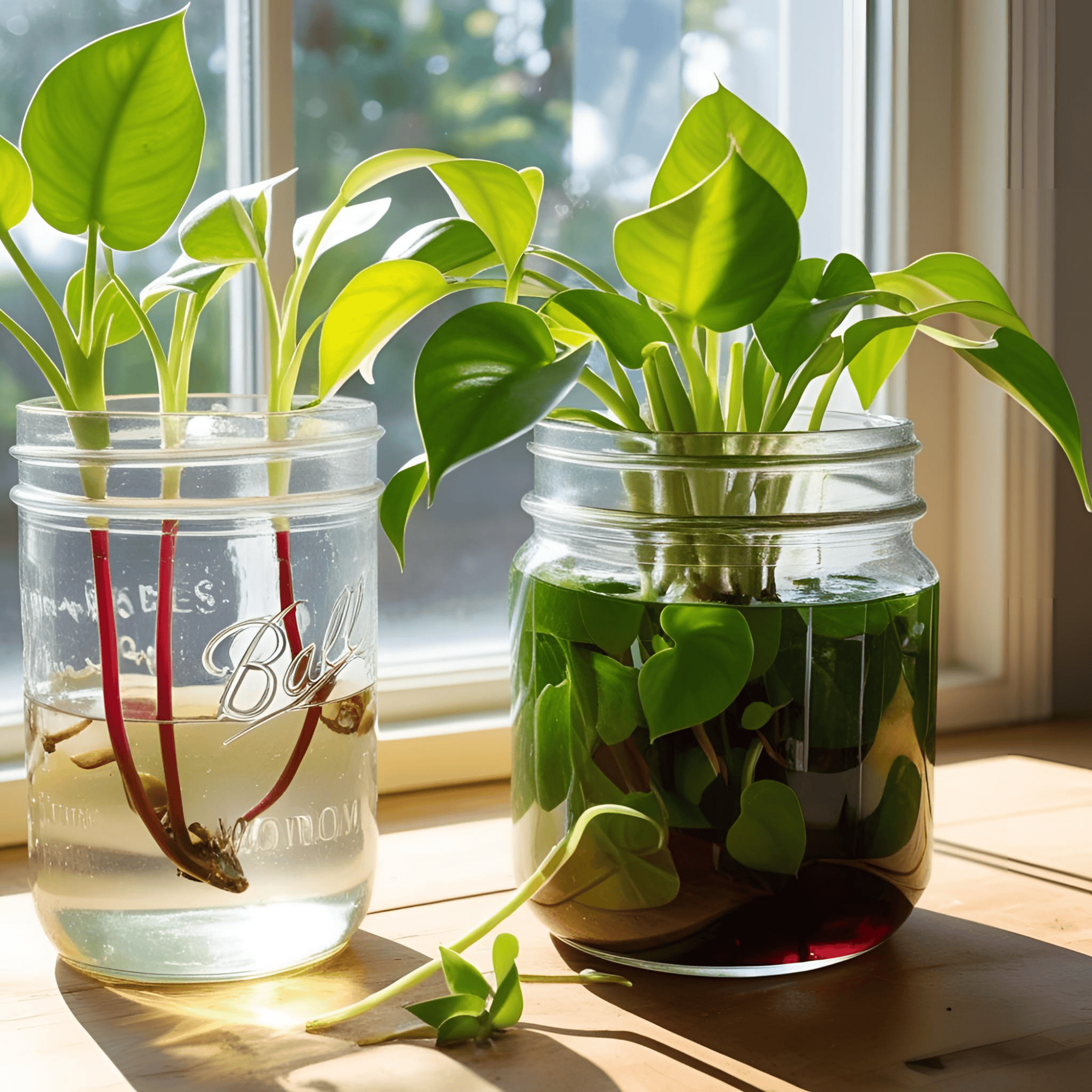 Propagating Spider Plant in Water A Spider Plant being propagated in water using a jar filled with water, showing the new growth.
